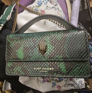 Kurt Geiger London Emerald Green & Black Faux Snakeskin Mini Crossbody.